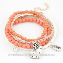Fashion Beaded Bracelet Leather bracelet Inlayed mala beads wholesales charm bracelet with Shining Beads Heart Shape